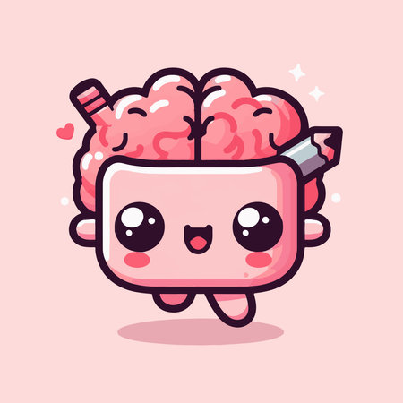 Cute brain character vector illustration. Cute brain character design with happy expression.のイラスト素材