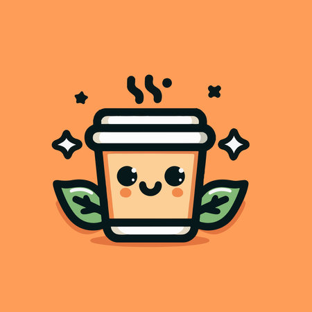 Coffee cup character vector illustration. Cute cartoon coffee cup icon.のイラスト素材
