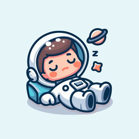 Astronaut sleeping on the moon, cute cartoon vector illustration.のイラスト素材