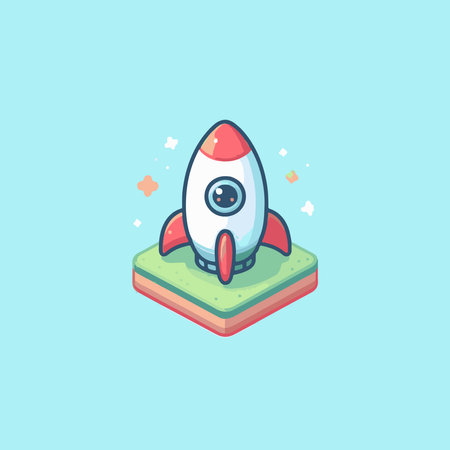 Rocket icon in isometric flat style on blue background. Vector illustration.のイラスト素材