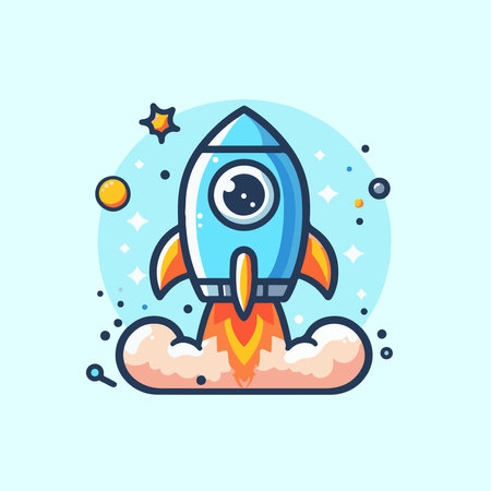 Rocket launch line icon. Start up business concept. Vector illustration.のイラスト素材