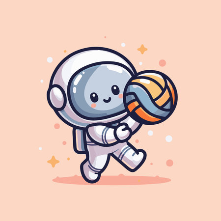 Cute astronaut playing volleyball. Vector cartoon character illustration icon design.のイラスト素材