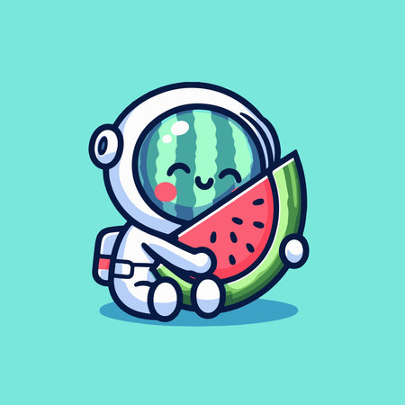 Cute cartoon watermelon character with astronaut costume. Vector illustration.のイラスト素材