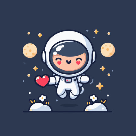 Cute cartoon astronaut with heart in his hand. Vector illustration.のイラスト素材
