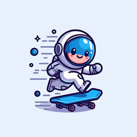 Cute astronaut riding skateboard. Vector illustration. Cartoon character.のイラスト素材