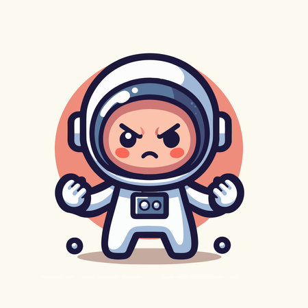 Cute astronaut with sad expression. Vector flat cartoon character illustration.のイラスト素材