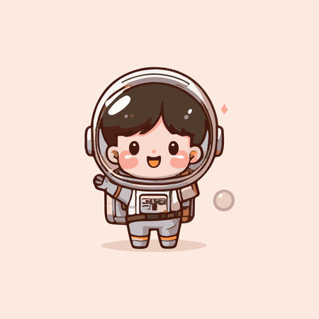 Cute astronaut boy cartoon vector illustration. Cute astronaut boy in spacesuit.のイラスト素材
