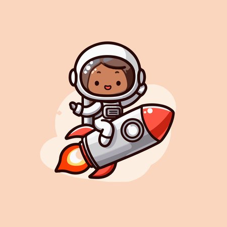 Cute cartoon astronaut on a rocket. Vector illustration. Cartoon character.のイラスト素材