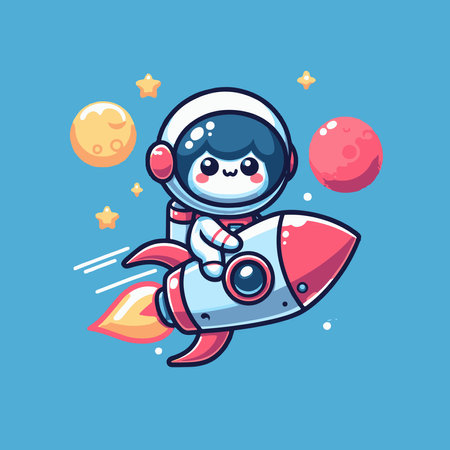 Cute astronaut in spacesuit flying on rocket. Vector illustration.のイラスト素材