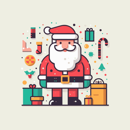 Santa Claus with gifts. Merry Christmas and Happy New Year. Vector illustrationのイラスト素材