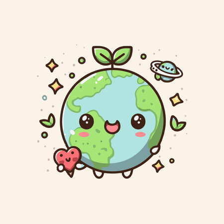 Cute Earth cartoon character vector illustration. Cute earth planet character design.のイラスト素材