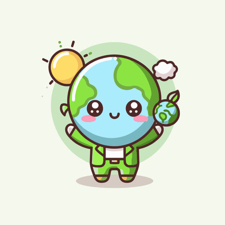 Cute Earth cartoon character vector design. Cute Earth mascot design.のイラスト素材