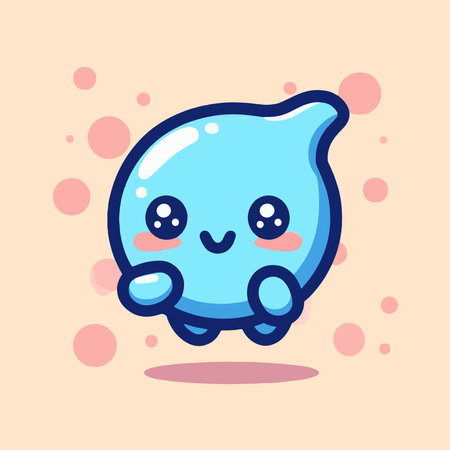 Cute blue smiling emoticon. Vector flat cartoon character illustration.のイラスト素材