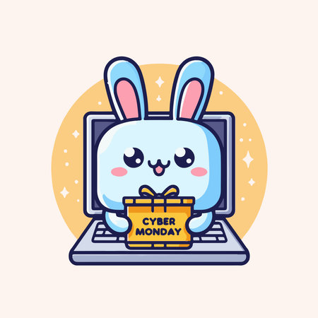 Easter bunny with gift box on laptop flat icon,eps10のイラスト素材