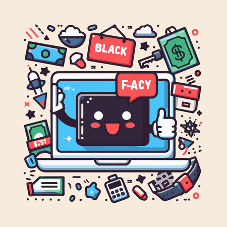 Laptop computer with social media icons. Vector illustration in line art styleのイラスト素材