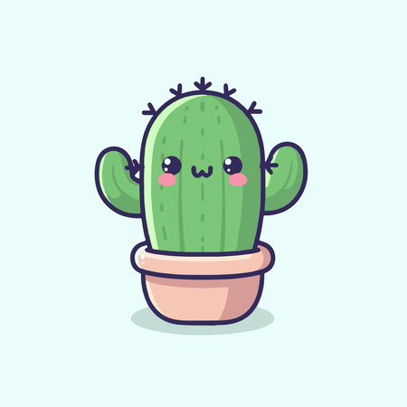 Cute kawaii cactus in pot. Vector illustration.のイラスト素材
