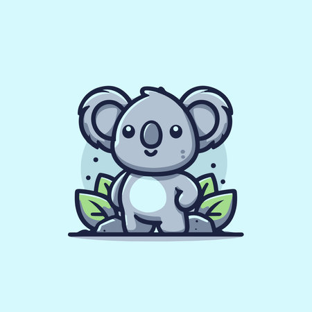 Cute koala vector illustration. Cartoon koala with leaves.のイラスト素材