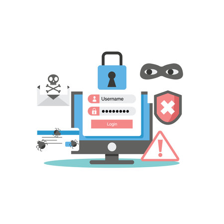 Cyber security concept. Computer monitor with login and password. Vector illustrationのイラスト素材