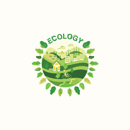 Ecology logo. Eco friendly village. Vector illustration in flat styleのイラスト素材