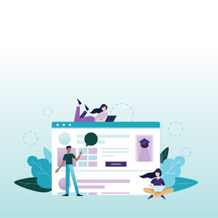 Vector illustration of a man and a woman working on a web page