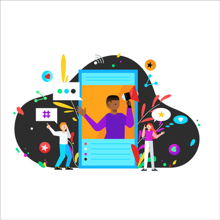 Concept of social media and communication. Flat design vector illustration.のイラスト素材