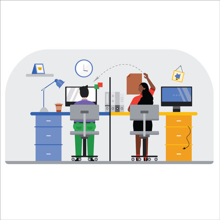 Vector illustration of office life. Business people working in the office. Flat style.のイラスト素材