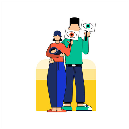 Protest people holding placards. Vector illustration in flat style.のイラスト素材