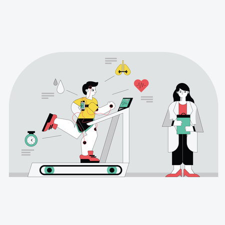 Vector illustration of a man and a woman on a treadmill. The concept of a healthy lifestyle.のイラスト素材