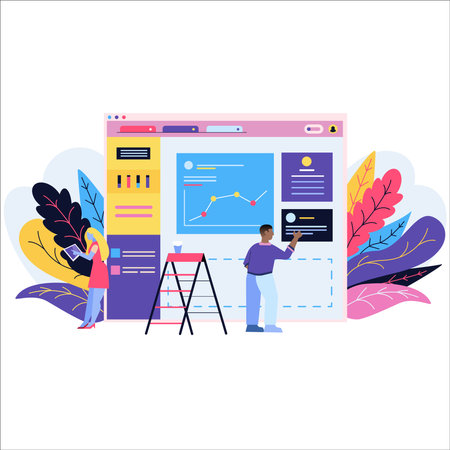 Vector illustration of web page design and development process. Modern flat style design.のイラスト素材