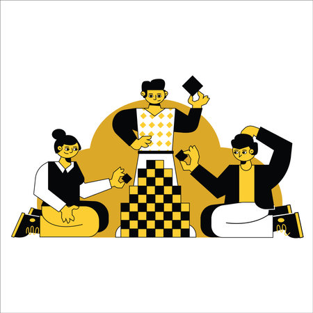 People playing chess. Vector illustration in flat style. Isolated on white background.のイラスト素材