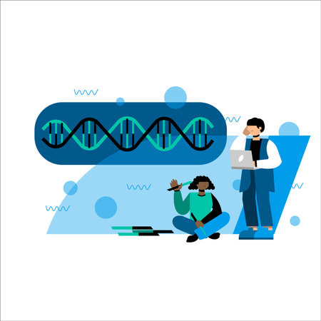 Genetic engineering, DNA research, genome editing. Vector flat illustrationのイラスト素材