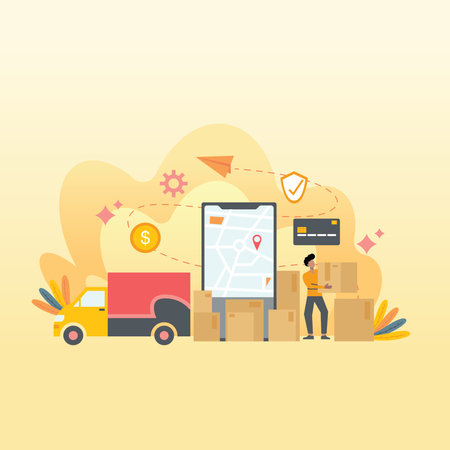 Delivery and logistics concept. Flat design style modern vector illustration for web and mobile appsのイラスト素材