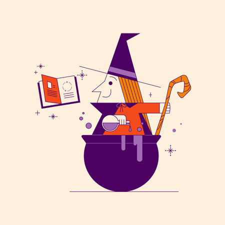 Cauldron with magic potion. Vector illustration in flat design style.のイラスト素材