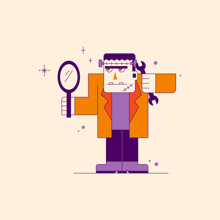 Man with magnifying glass. Vector illustration in flat design style.のイラスト素材
