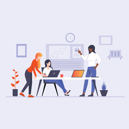 Business people working in office. Vector illustration in flat design style.のイラスト素材