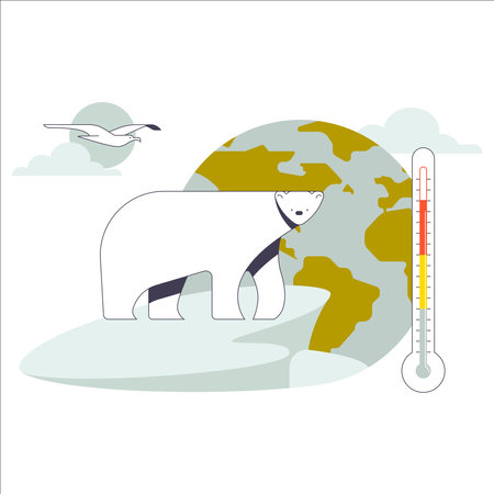 Polar bear and thermometer. Global warming concept. Vector illustration