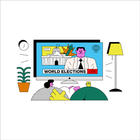 Man and woman watching a movie on the TV. Vector illustration.のイラスト素材