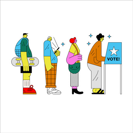 Set of people with voting signs. Vector illustration in flat style.のイラスト素材