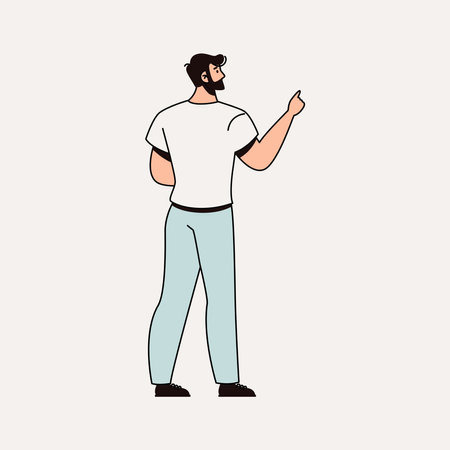young man with beard in casual clothes standing and pointing vector illustration designのイラスト素材