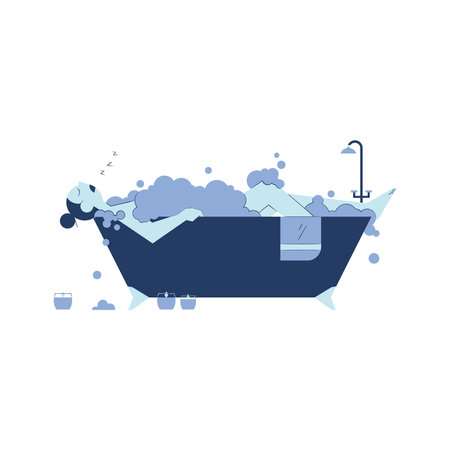 Bathtub with foam and bubbles. Vector illustration in flat style