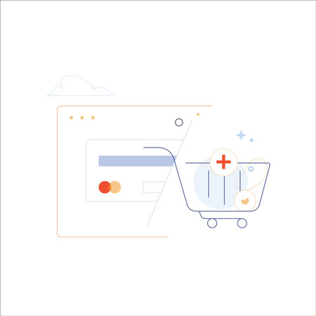 Shopping cart with medical app on the screen. Modern thin line vector illustration.のイラスト素材