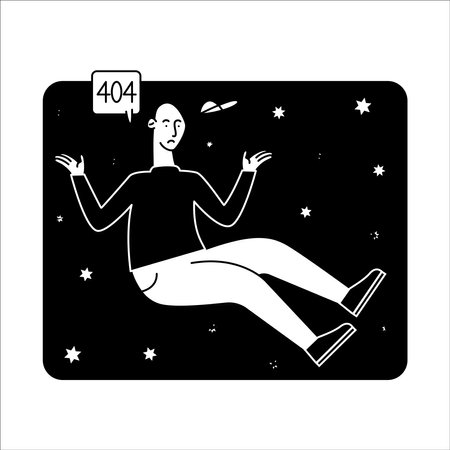 man sitting on the floor and showing a 404 error. vector illustrationのイラスト素材