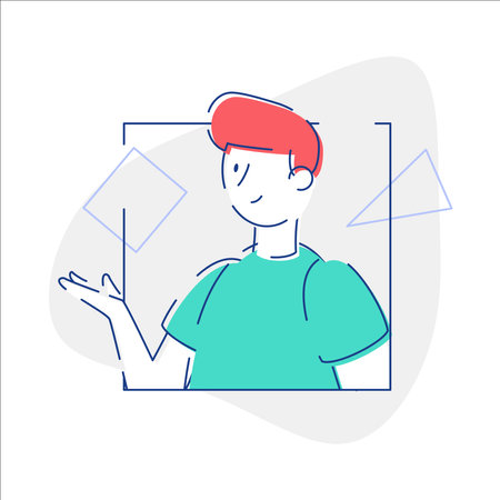 Vector illustration of a man in a blue t-shirt. Flat style.のイラスト素材