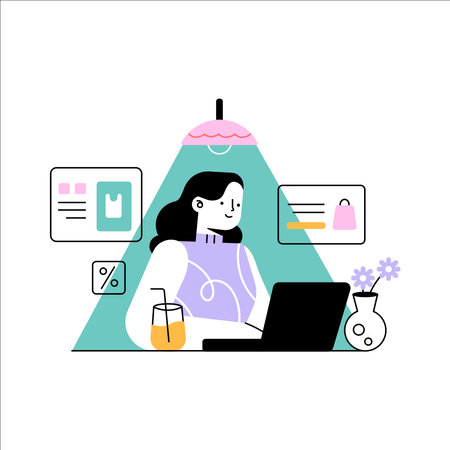 Vector illustration of a female doctor working at the computer. Online medical consultation.のイラスト素材