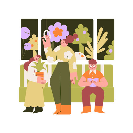 Mother and daughter spending time together at home. Flat vector illustration.のイラスト素材