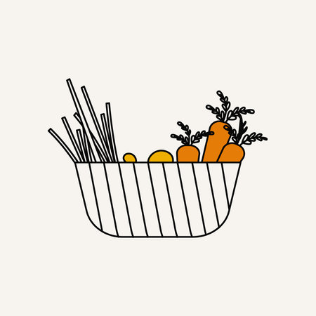 Basket with fresh carrots. Vector illustration in thin line style.のイラスト素材