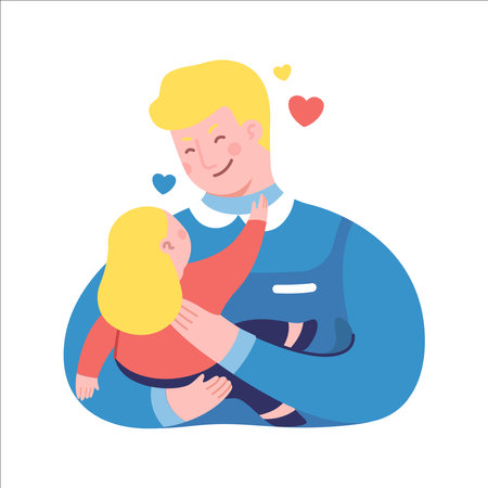 Father and his little daughter in love. Vector illustration in flat styleのイラスト素材
