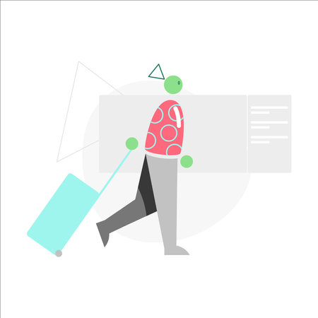 Businessman with suitcase going to the airport. Vector illustration in flat styleのイラスト素材