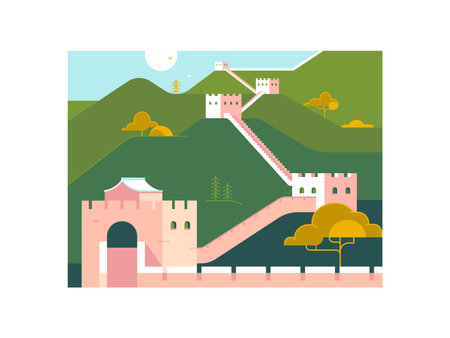 Landscape with castle and trees. Vector illustration in flat style.のイラスト素材