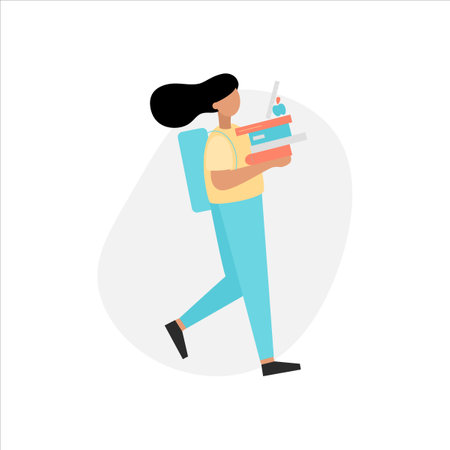 Schoolgirl with books. Back to school. Vector illustration in flat styleのイラスト素材